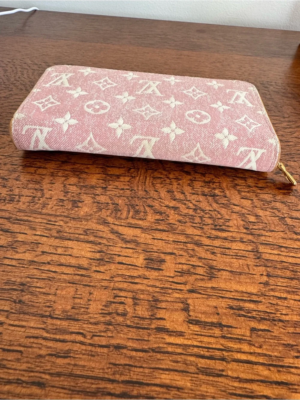 Louis Vuitton Limited Edition Pink Monogram Jacquard Denim Zippy Wallet w/COA